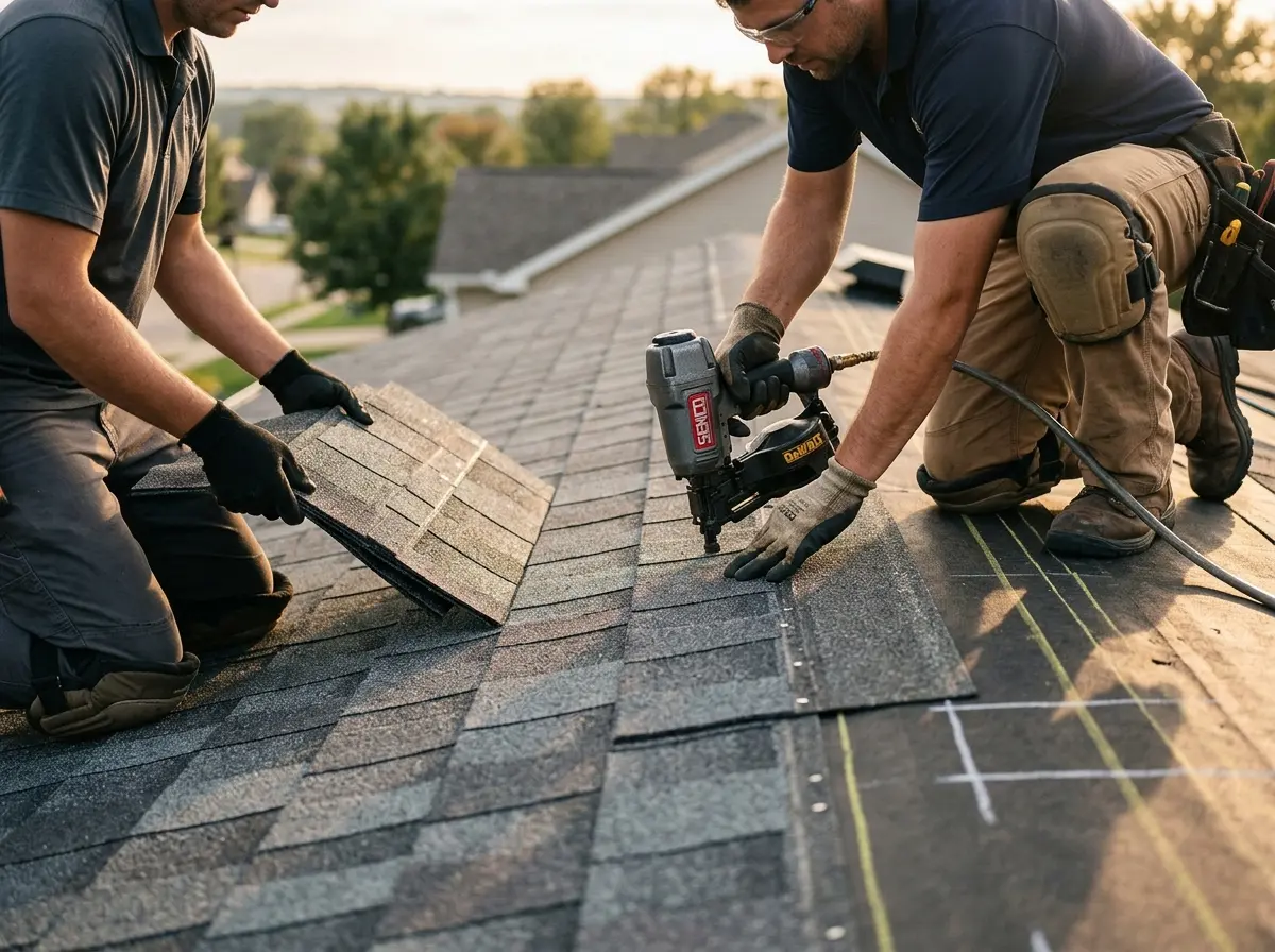 Professional roofer working on a residential roof in Bogalusa
